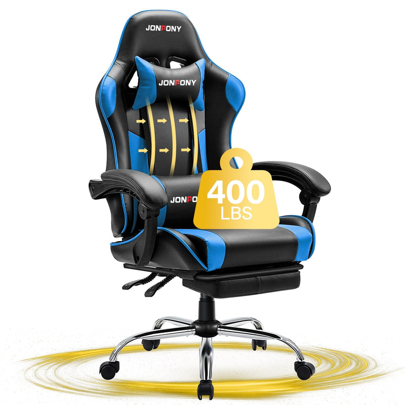 JONPONY Big and Tall Gaming Chair, Ergonomic Design, Gamer Chair PU Leather with Footrest and Lumbar Support, High Back Office Chair Support 8 Hours Long Sitting, Computer Chair,Black Grey