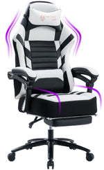 JONPONY Big and Tall Gaming Chair with Footrest 401lbs Massage Gamer Chair with Memory Foam Adjustable Tilt Back Angle & Armrest, High Back Leather Computer Office Chair