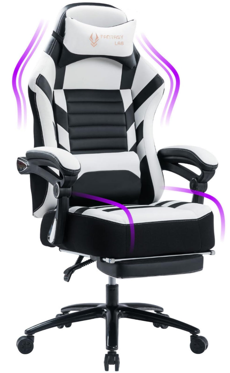 JONPONY Big and Tall Gaming Chair with Footrest 401lbs Massage Gamer Chair with Memory Foam Adjustable Tilt Back Angle & Armrest, High Back Leather Computer Office Chair