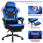 JONPONY Big and Tall Gaming Chair with Footrest 401lbs Massage Gamer Chair with Memory Foam Adjustable Tilt Back Angle & Armrest, High Back Leather Computer Office Chair