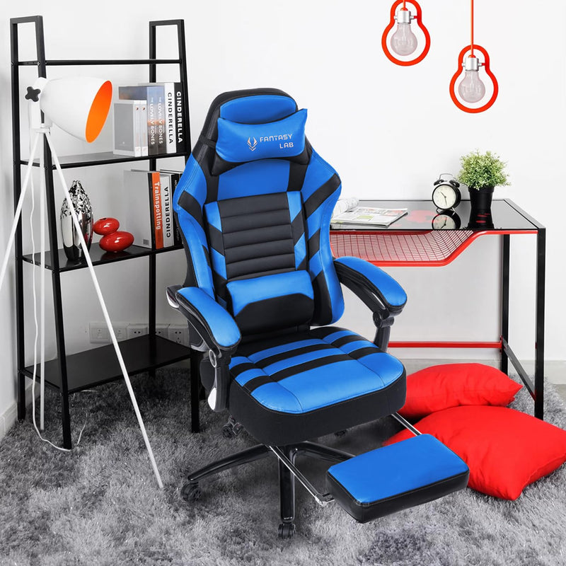 JONPONY Big and Tall Gaming Chair with Footrest 401lbs Massage Gamer Chair with Memory Foam Adjustable Tilt Back Angle & Armrest, High Back Leather Computer Office Chair