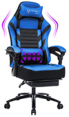 JONPONY Big and Tall Gaming Chair with Footrest 401lbs Massage Gamer Chair with Memory Foam Adjustable Tilt Back Angle & Armrest, High Back Leather Computer Office Chair
