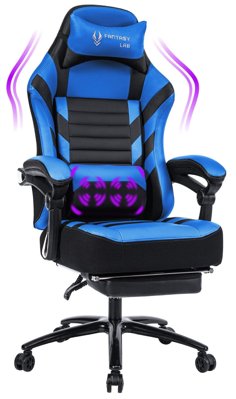JONPONY Big and Tall Gaming Chair with Footrest 401lbs Massage Gamer Chair with Memory Foam Adjustable Tilt Back Angle & Armrest, High Back Leather Computer Office Chair