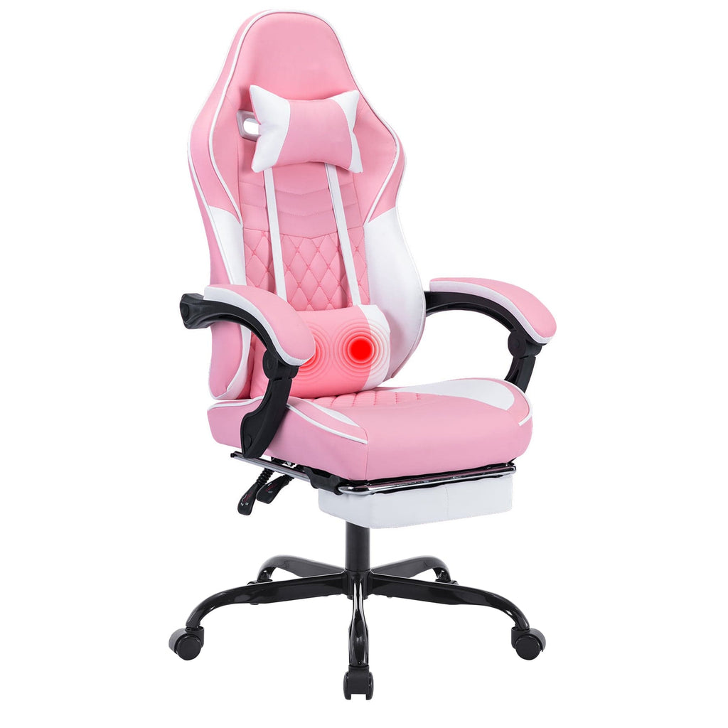 JONPONY Ergonomic Video Gamer Chairs,Computer Gaming Chairs with Massage Lumbar Support and footrest,Racing Style Computer Chair Adjustable Headrest for Adults,GREEN