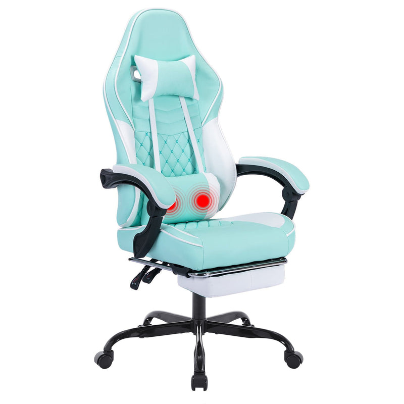 JONPONY Ergonomic Video Gamer Chairs,Computer Gaming Chairs with Massage Lumbar Support and footrest,Racing Style Computer Chair Adjustable Headrest for Adults,GREEN