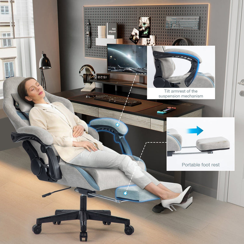 JONPONY Ergonomically adjustable esports chair, equipped with headrests and waist pillows, adjustable height, suitable for offices and gaming rooms，Grey