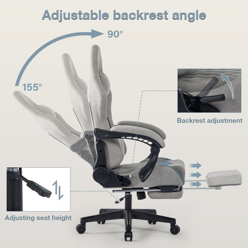 JONPONY Ergonomically adjustable esports chair, equipped with headrests and waist pillows, adjustable height, suitable for offices and gaming rooms，Grey
