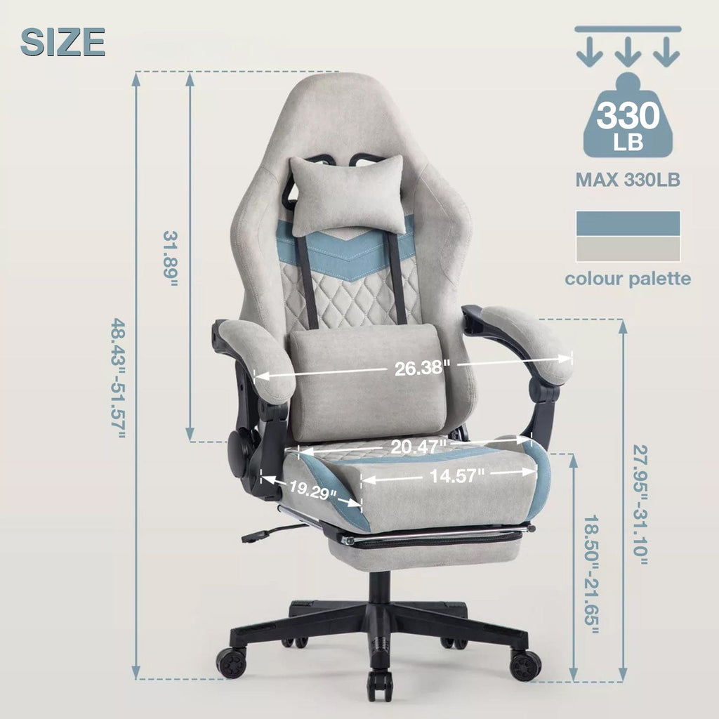 JONPONY Ergonomically adjustable esports chair, equipped with headrests and waist pillows, adjustable height, suitable for offices and gaming rooms，Grey