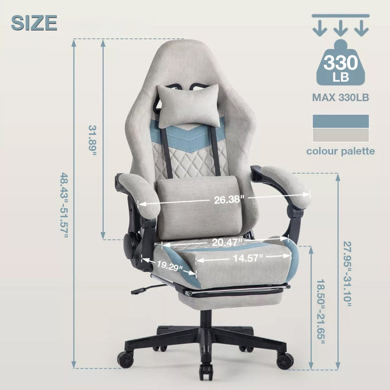 JONPONY Ergonomically adjustable esports chair, equipped with headrests and waist pillows, adjustable height, suitable for offices and gaming rooms，Grey
