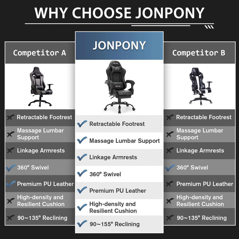 JONPONY Gaming Chair Office Chair PU Leather with Adjustable Headrest,Red