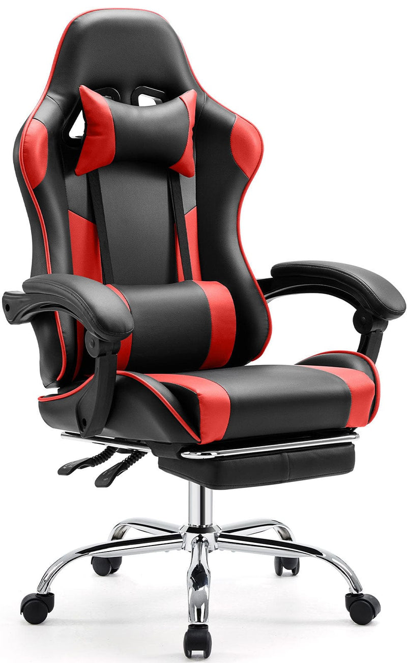 JONPONY Gaming Chair with Footrest and Ergonomic Lumbar Massage Pillow Faux Leather Office Chair