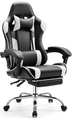 JONPONY Gaming Chair with Footrest and Ergonomic Lumbar Massage Pillow Faux Leather Office Chair