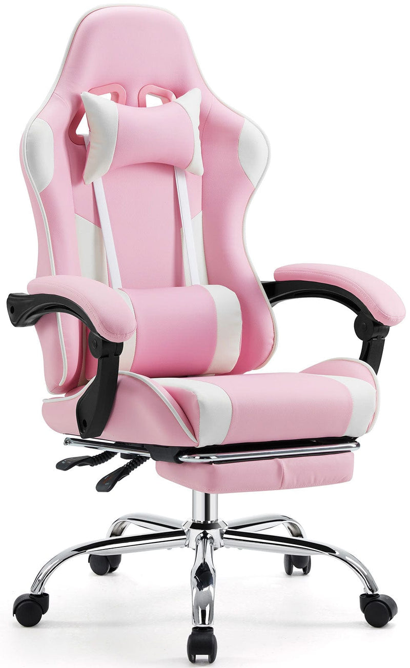 JONPONY Gaming Chair with Footrest and Ergonomic Lumbar Massage Pillow Faux Leather Office Chair