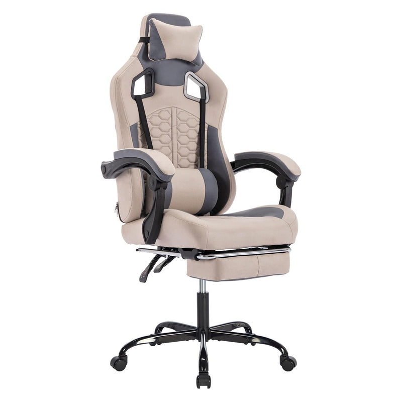 JONPONY Gaming Chair with Massage,Ergonomic PC Gaming Chair with Footrest Comfortable Headrest and Lumbar Support,High Back PVC Leather,Grey