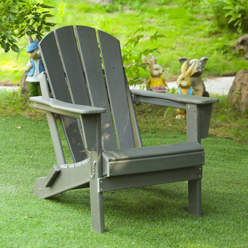 JONPONY Folding Adirondack Chair Relaxing Stackable Arm Rest Ergonomic HDPE All Weather Adirondack Chair Grey