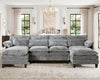 JONPONY 109.45" Modular Sectional Sofa with Double Cushion Sleeper Chaise,Modern Comfy Boucle Couch with Waist Pillows for Living Room