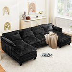 JONPONY 109.45" Modular Sectional Sofa with Double Cushion Sleeper Chaise,Modern Comfy Boucle Couch with Waist Pillows for Living Room