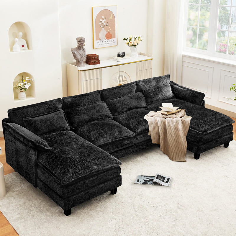 JONPONY 109.45" Modular Sectional Sofa with Double Cushion Sleeper Chaise,Modern Comfy Boucle Couch with Waist Pillows for Living Room