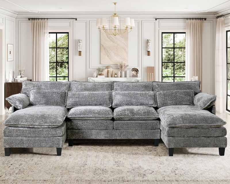 JONPONY 109.45" Modular Sectional Sofa with Double Cushion Sleeper Chaise,Modern Comfy Boucle Couch with Waist Pillows for Living Room