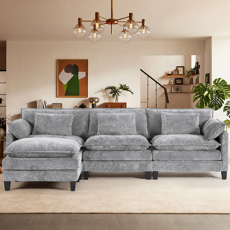 JONPONY 111" Cloud Couch,L Shaped Modular Sectional Sofa with Movable Ottoman,3 Oversized Seats Sleeper Couches for Living Room