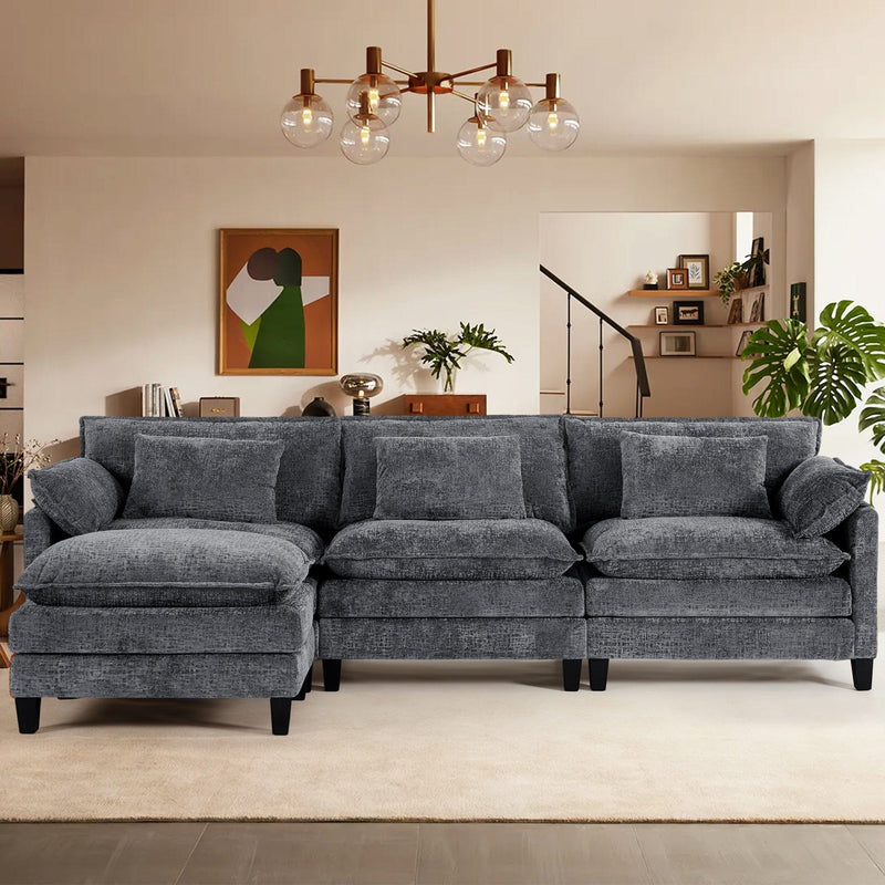 JONPONY 111" Cloud Couch,L Shaped Modular Sectional Sofa with Movable Ottoman,3 Oversized Seats Sleeper Couches for Living Room
