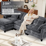 JONPONY 111" Cloud Couch,L Shaped Modular Sectional Sofa with Movable Ottoman,3 Oversized Seats Sleeper Couches for Living Room