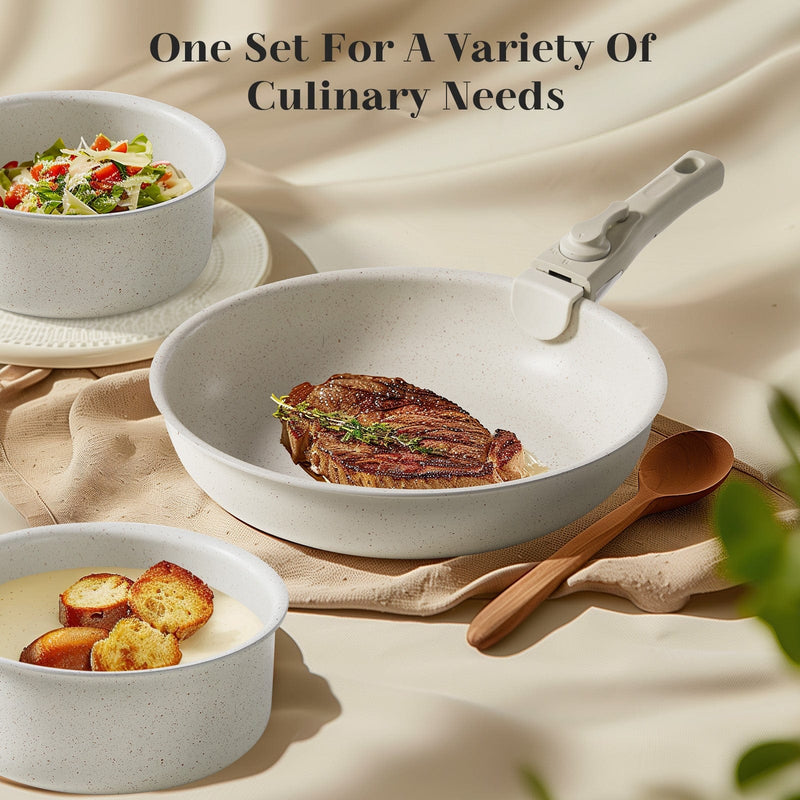 JONPONY 12 Pcs Nonstick Cookware Set, Pots and Pans Set with Detachable Handle, Dishwasher & Oven Safe, Induction Compatible, Kitchen Cooking Set