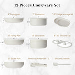 JONPONY 12 Pcs Nonstick Cookware Set, Pots and Pans Set with Detachable Handle, Dishwasher & Oven Safe, Induction Compatible, Kitchen Cooking Set