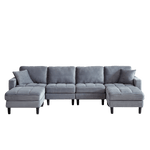 JONPONY 122.5" U Shaped Cloud Couch,Oversized 4 Seat Sectional Sofa with 2 Waist Pillows, 2 Ottoman,Sleeper Sofa Couch with Double Chaise Lounge &Memory Foam for Living Room