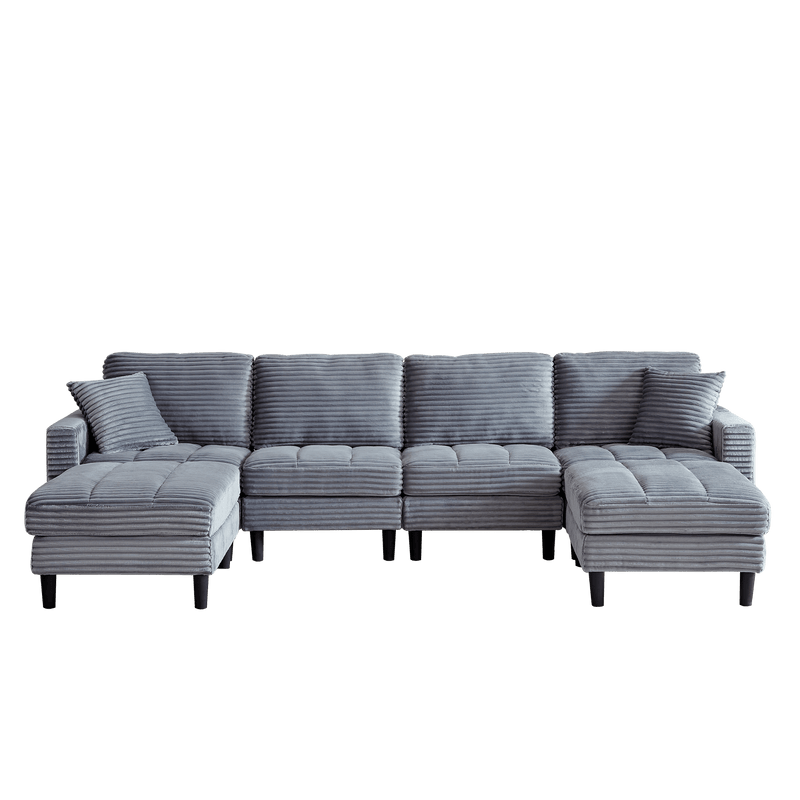 JONPONY 122.5" U Shaped Cloud Couch,Oversized 4 Seat Sectional Sofa with 2 Waist Pillows, 2 Ottoman,Sleeper Sofa Couch with Double Chaise Lounge &Memory Foam for Living Room
