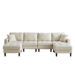 JONPONY 122.5" U Shaped Cloud Couch,Oversized 4 Seat Sectional Sofa with 2 Waist Pillows, 2 Ottoman,Sleeper Sofa Couch with Double Chaise Lounge &Memory Foam for Living Room