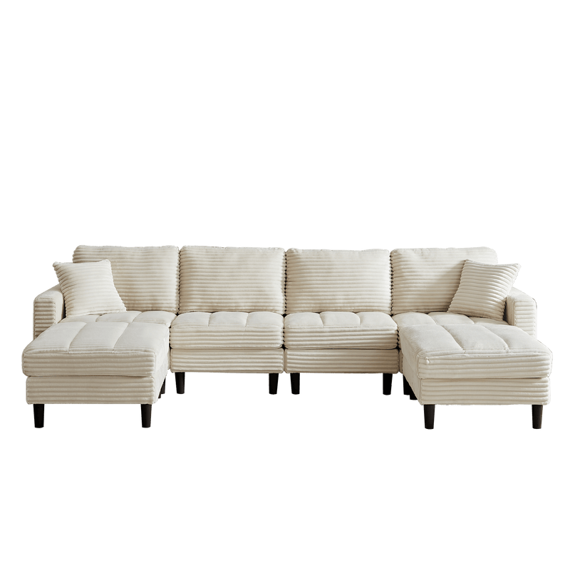 JONPONY 122.5" U Shaped Cloud Couch,Oversized 4 Seat Sectional Sofa with 2 Waist Pillows, 2 Ottoman,Sleeper Sofa Couch with Double Chaise Lounge &Memory Foam for Living Room