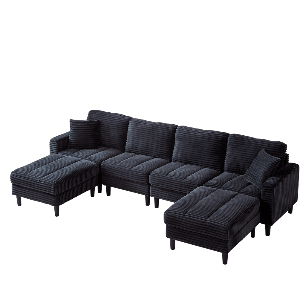 JONPONY 122.5" U Shaped Cloud Couch,Oversized 4 Seat Sectional Sofa with 2 Waist Pillows, 2 Ottoman,Sleeper Sofa Couch with Double Chaise Lounge &Memory Foam for Living Room