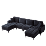 JONPONY 122.5" U Shaped Cloud Couch,Oversized 4 Seat Sectional Sofa with 2 Waist Pillows, 2 Ottoman,Sleeper Sofa Couch with Double Chaise Lounge &Memory Foam for Living Room