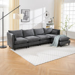 JONPONY 126" Sectional Sofa for Living Room, L-Shaped Cloud Couch with 4 Oversized Seats Sleeper Sofa Set with Double Chaise,Wood Legs,Movable Ottoman for Living Room