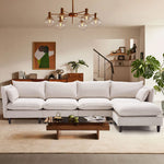 JONPONY 126" Sectional Sofa for Living Room, L-Shaped Cloud Couch with 4 Oversized Seats Sleeper Sofa Set with Double Chaise,Wood Legs,Movable Ottoman for Living Room