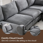 JONPONY 126" Sectional Sofa for Living Room, L-Shaped Cloud Couch with 4 Oversized Seats Sleeper Sofa Set with Double Chaise,Wood Legs,Movable Ottoman for Living Room