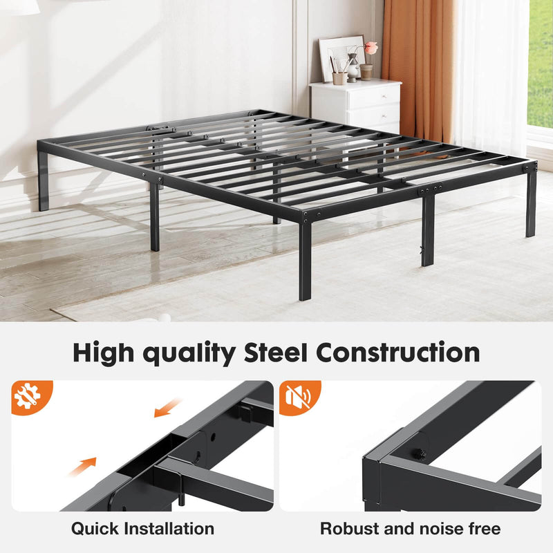 JONPONY 14 Inch Heavy Duty Metal Bed Frame, No Box Spring Needed, Platform with Large Storage Space, Easy Assembly, Noise Free, Sturdy Steel Slat Support