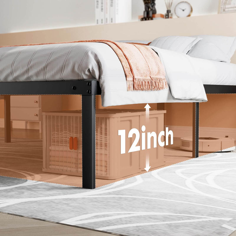 JONPONY 14 Inch Heavy Duty Metal Bed Frame, No Box Spring Needed, Platform with Large Storage Space, Easy Assembly, Noise Free, Sturdy Steel Slat Support