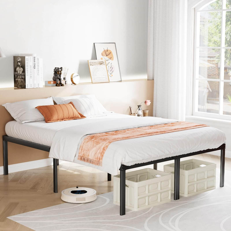 JONPONY 14 Inch Heavy Duty Metal Bed Frame, No Box Spring Needed, Platform with Large Storage Space, Easy Assembly, Noise Free, Sturdy Steel Slat Support