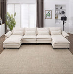 JONPONY 154.8" Big Oversized Modular Sofa , Ice Velvet Large U-Shaped Couch Comfy Upholstered 4-Seat Sofa with 2 Ottoman, 4 Lumbar Pillow, Deep Seat Couch for Living Room, Grey