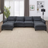JONPONY 154.8" Big Oversized Modular Sofa , Ice Velvet Large U-Shaped Couch Comfy Upholstered 4-Seat Sofa with 2 Ottoman, 4 Lumbar Pillow, Deep Seat Couch for Living Room, Grey