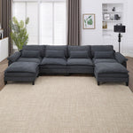 JONPONY 154.8" Big Oversized Modular Sofa , Ice Velvet Large U-Shaped Couch Comfy Upholstered 4-Seat Sofa with 2 Ottoman, 4 Lumbar Pillow, Deep Seat Couch for Living Room, Grey