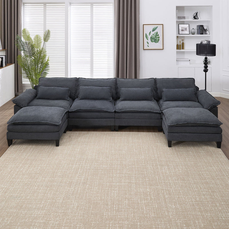 JONPONY 154.8" Big Oversized Modular Sofa , Ice Velvet Large U-Shaped Couch Comfy Upholstered 4-Seat Sofa with 2 Ottoman, 4 Lumbar Pillow, Deep Seat Couch for Living Room, Grey