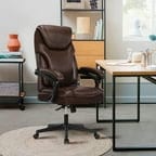 JONPONY 2023 Upgraded Office Chair Executive Office Chair Leather Desk Chair Computer Chair Ergonomic Reclining Chair with Lumbar Support Armrest High Back Office Desk Chairs,Brown