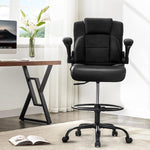 JONPONY 500 lbs Drafting Chair Tall Office Chair with Flip-up Armrests for Standing Desk Executive Ergonomic Computer Leather Desk Chair with Lumbar Support, Adjustable Foot Ring for Home,Black