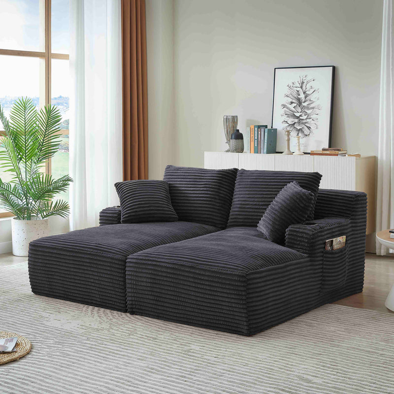 JONPONY 68'' Chaise Lounge Chair Indoor, Oversized Upholstered Sofa Bed with Sleeper Couch Reading Chairs Fluffy Plush Corduroy Cloud Sofas Couches Living Room, Black