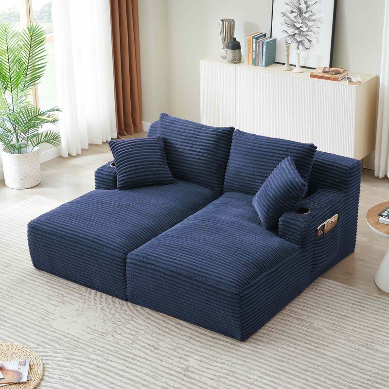 JONPONY 68'' Chaise Lounge Chair Indoor, Oversized Upholstered Sofa Bed with Sleeper Couch Reading Chairs Fluffy Plush Corduroy Cloud Sofas Couches Living Room, Black