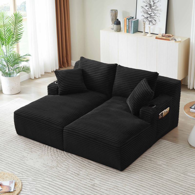 JONPONY 68'' Chaise Lounge Chair Indoor, Oversized Upholstered Sofa Bed with Sleeper Couch Reading Chairs Fluffy Plush Corduroy Cloud Sofas Couches Living Room, Black