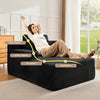 JONPONY 68'' Chaise Lounge Chair Indoor, Oversized Upholstered Sofa Bed with Sleeper Couch Reading Chairs Fluffy Plush Corduroy Cloud Sofas Couches Living Room, Black
